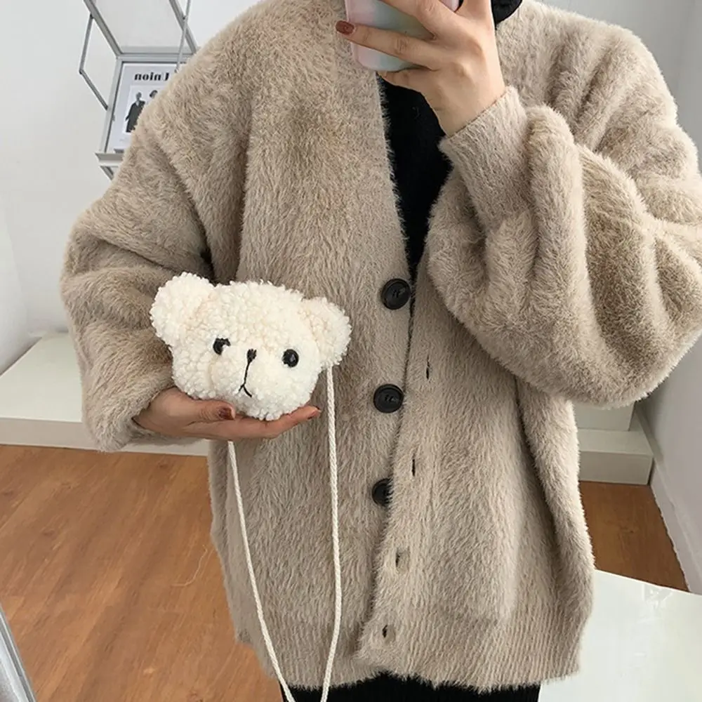 Cute Bear Little Girls Shoulder Bag Stuffed Mini Bags For Children Kids Cartoon Messenger Bags Animals Backpack Plush Purses