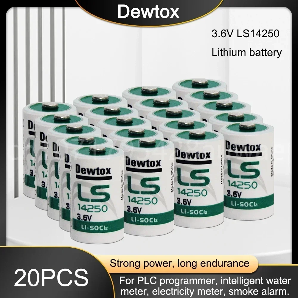 20PCS Dewtox LS14250 L14250 ER14250 14250 1/2AA TL-5902 3.6V Lithium Battery for PLC CNC Machine Tools Gas Meter Real Time Clock