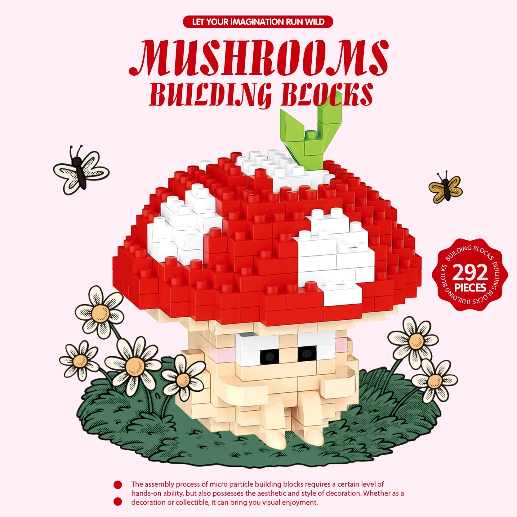 Micro Building Block Cute Mushroom Series Children Educational Assembled Food Mini Bricks Blocks Toys for Children Girls Gifts