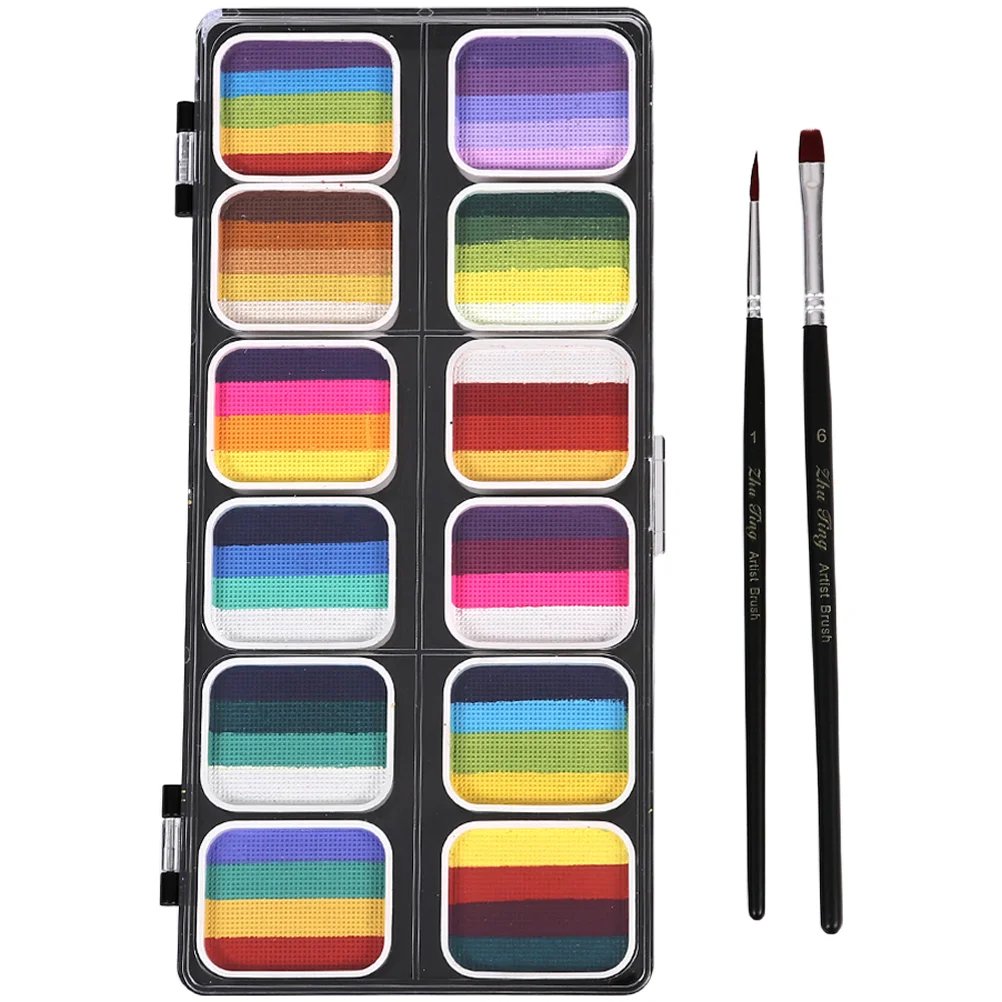 Juego de pintura de tiras de arcoíris lavables con degradado de 12 colores, Kit de pinturas faciales para niños, paleta de maquillaje para Halloween, cuerpo de bolígrafo