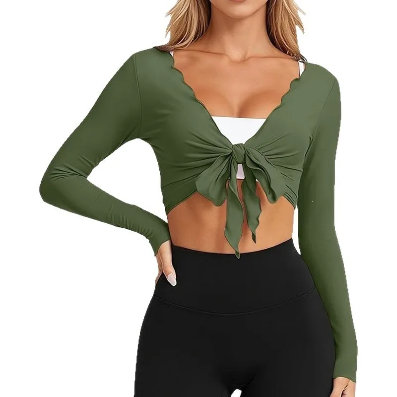 V Neck Long Sleeve Cropped Top with Sexy American European Style Slim Fit No Ironing Needed Regular Sleeve Street Top Women
