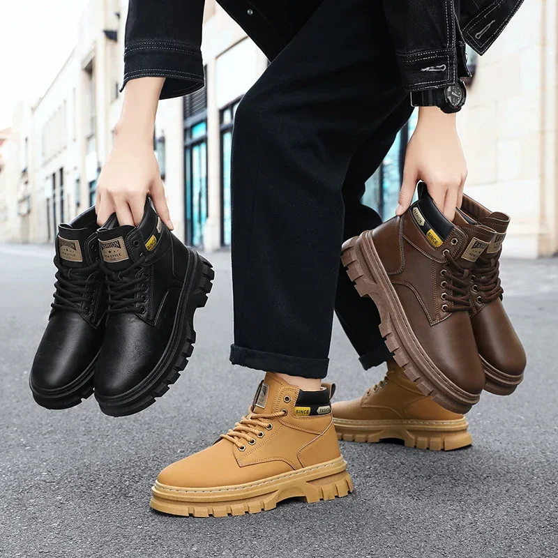 

Vintage Men Platform Ankle Boots Autumn Winter British Chelsea Leather Boots Outdoor Non Slip Warm Casual Work Boot Botas Hombre