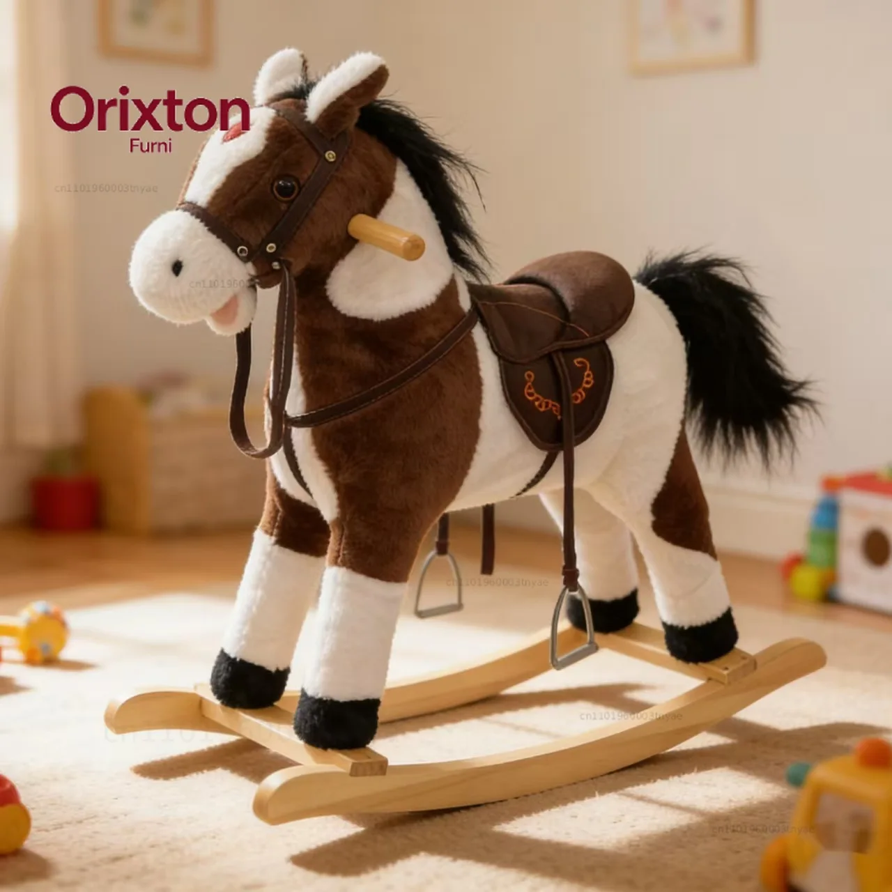 Children's rocking horse Solid wood riding Trojan horse Rocking chair One-year-old gift Plush music rocking horse toy household
