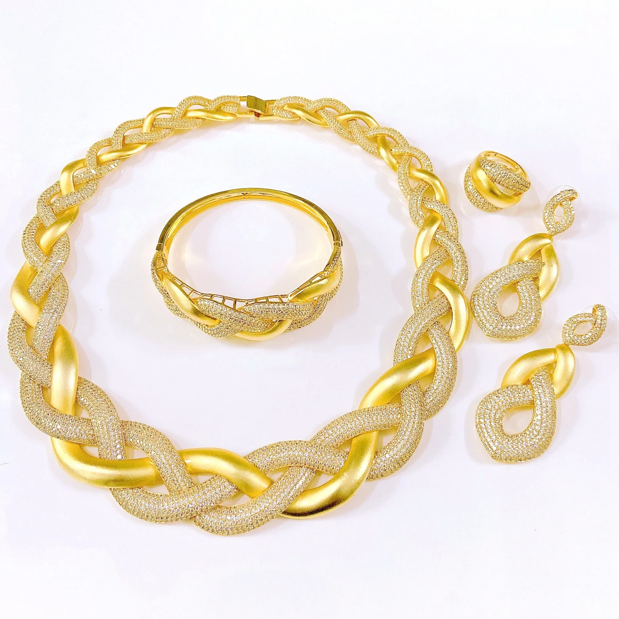 

Ювелирный набор Yulaili Simple Weaving Rope American Zirconia: модный комплект из ожерелья, браслета, серег и кольца для свадьбы.