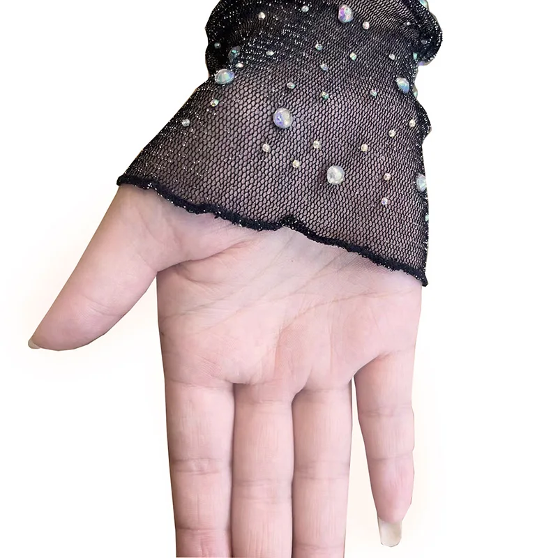 Sexy Flash Drill Thin Mesh Half Finger Lace Arm Sleeve Summer Rhinestone Sunscreen Gloves Nightclub Performance Mittens S154