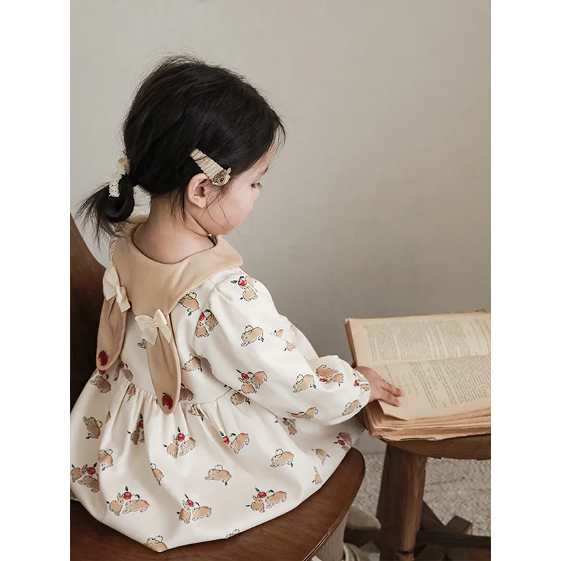 

Girls' Long SleevesTT-shirt Fake Two-Piece Floral Pants Set2025Spring and Autumn New Children's Cartoon Dress