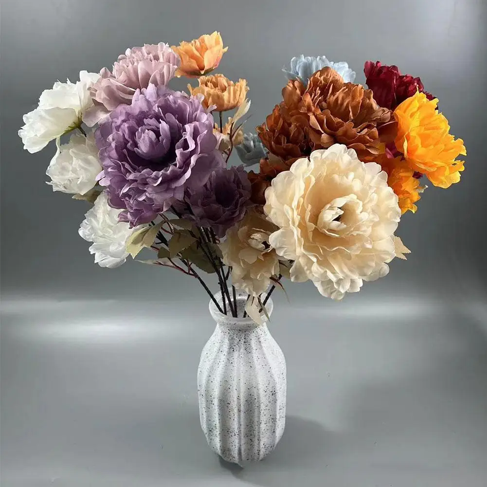 3 Heads Artificial Silk Peony Bouquet Luxury Home Decoration Props Table Wedding Flower Photography Flower Bride Fake Flowe Z8s0