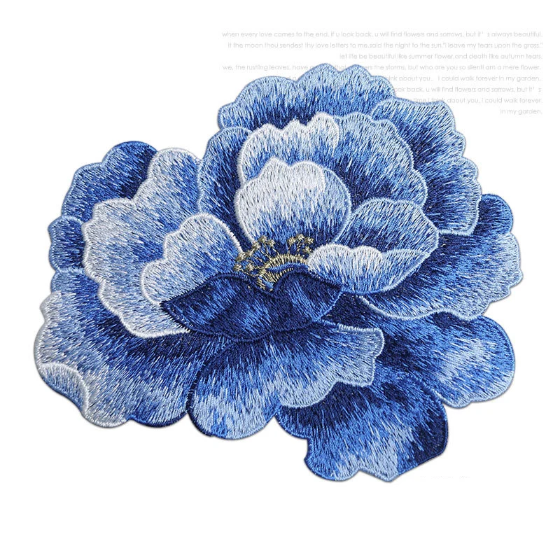 

AHYONNIEX 1 Piece Embroidered Peony Flower Patches Sew On Clothes Applique Dancing Dress