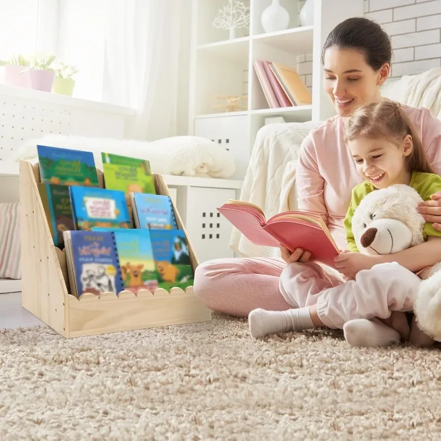 Scalloped 3Tier Wooden Bookshelf for Aged 15 Years Perfectly Sized for Toddlers Durable and Stylish Book Organizer for Nursery