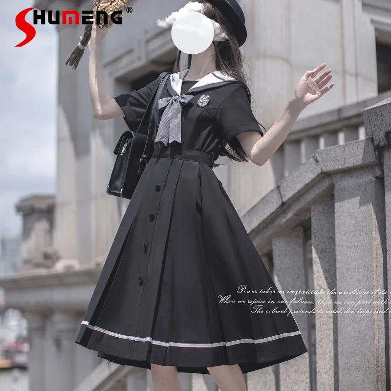 

New Japanese Rojita Sweet JK Uniform Summer Women's Clothes Black Elegant Dress College Style Age-Reducing Vestidos Femininos