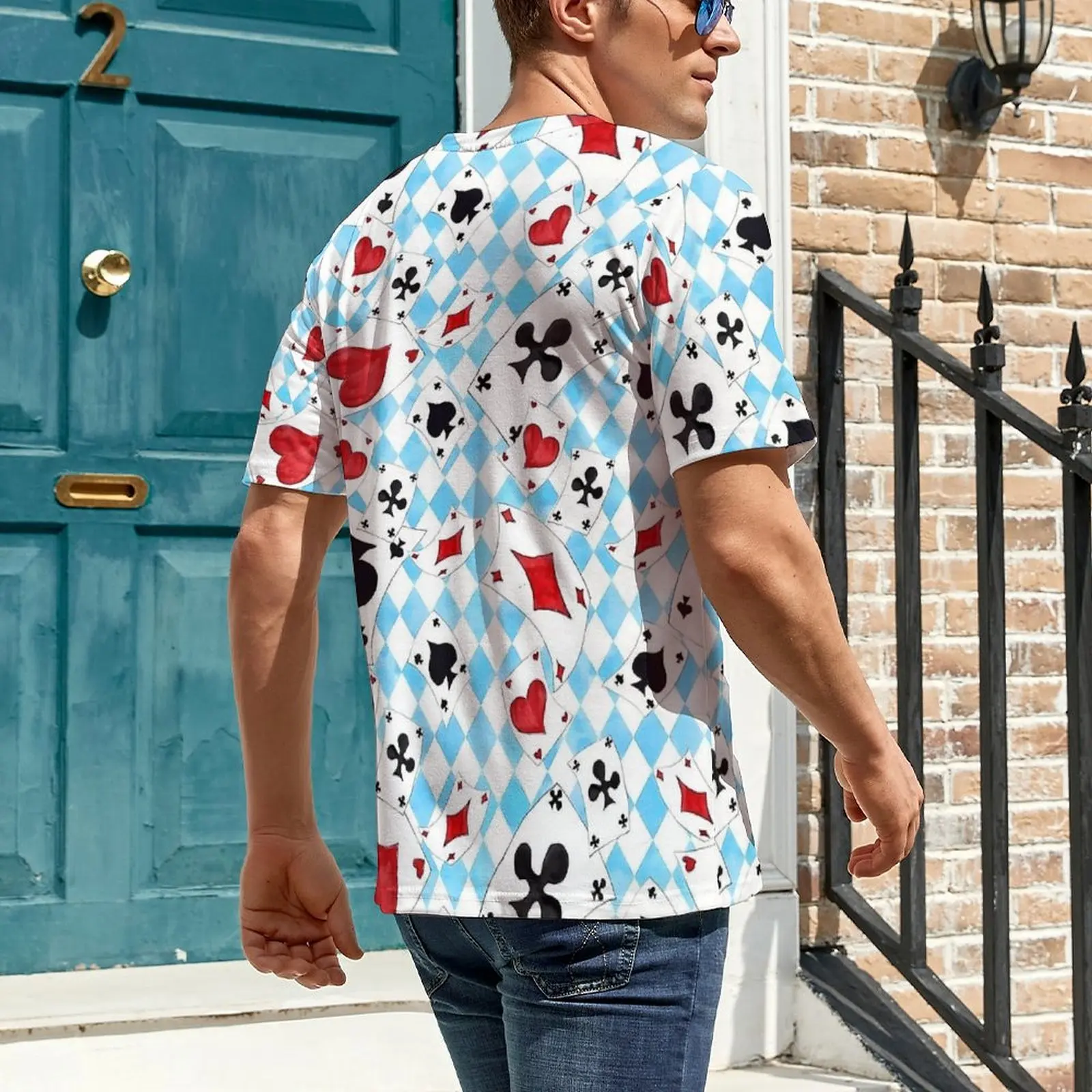 Summer T Shirt Playing Cards T-Shirts Blue And Red Y2K Casual Hippie Tee Shirt For Male Short Sleeve Custom Oversize Tops