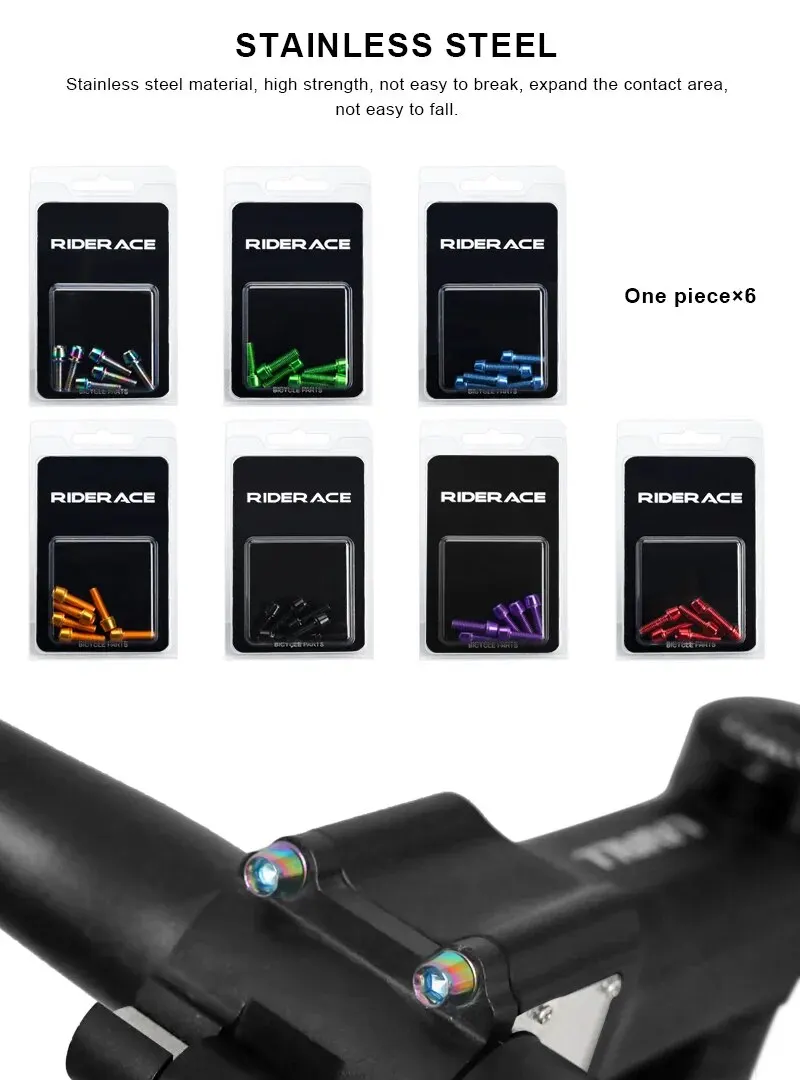 Bicycle Handlebar Screws M5 18MM 6 PCS/SET Titanium Plated Colorful Alloy Steel For MTB Road Bike Stem Riser Screw In Bolts
