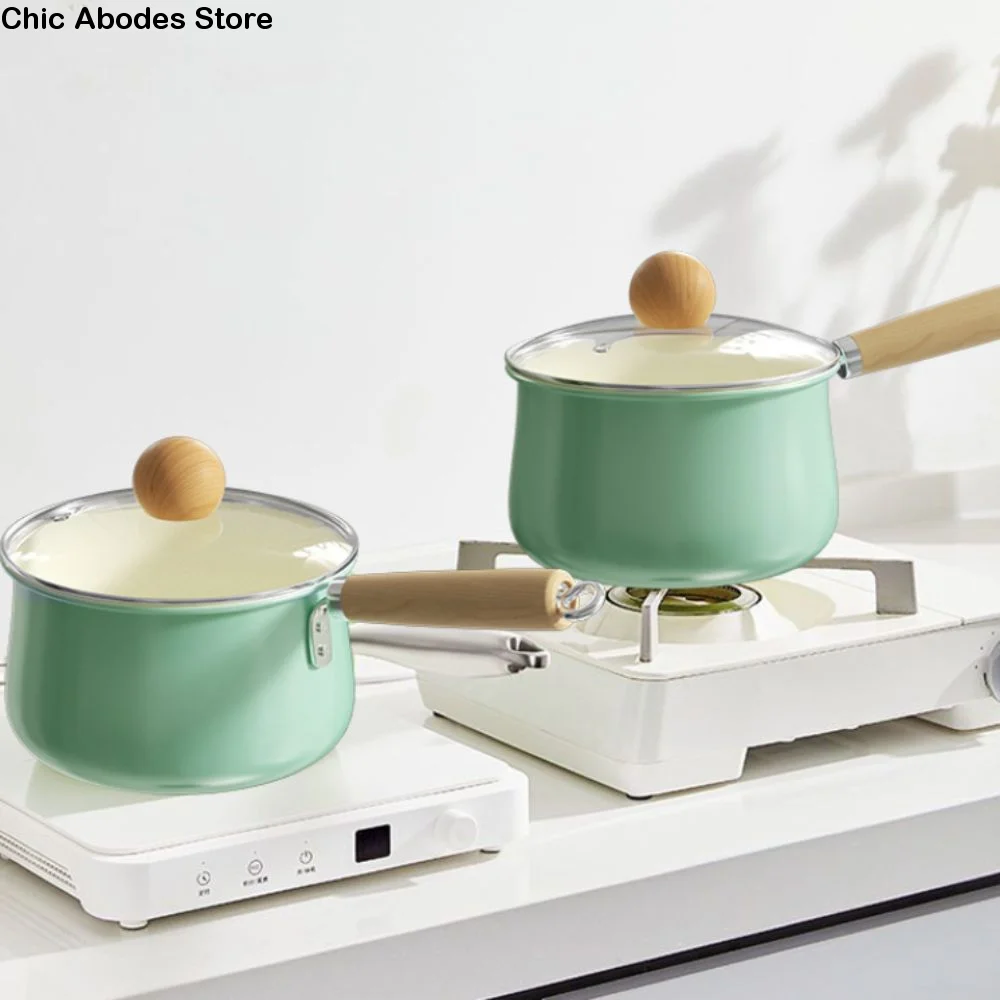 

Посуда с антипригарным покрытием, керамическая глазурь, молочная кастрюля, мини-кастрюля с деревянной ручкой и крышкой, кастрюля для супа, плита