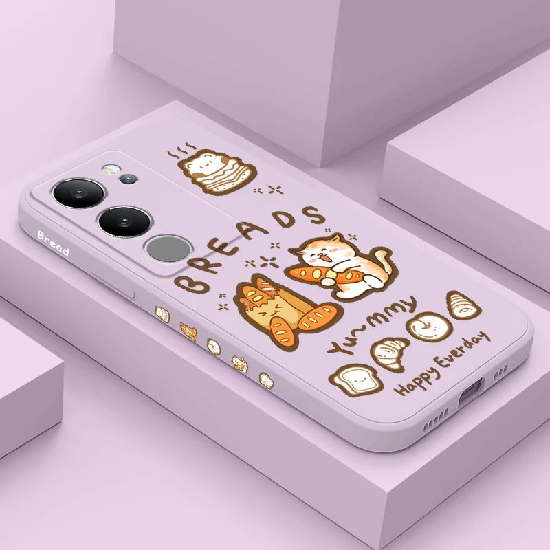 

Cat Bread Party Phone Case For VIVO V50 V40 V30 V29 V29E V27 V27E V25 V25E V23 V23E V21 V20 Y20 Y12 Y21 Y22 Pro Silicone Cover