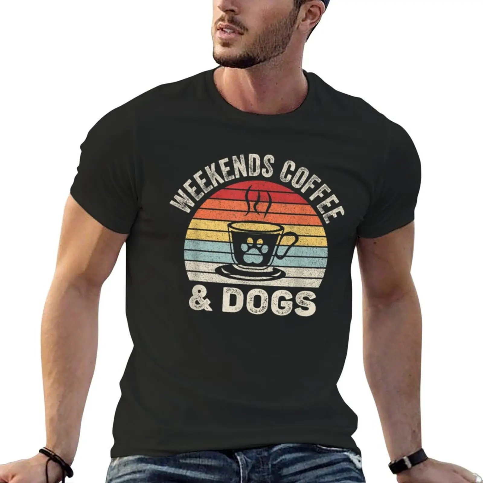 Gift Vintage Retro Weekends Coffee And Dogs T-shirt sweat boys animal print korean fashion mens graphic t-shirts anime