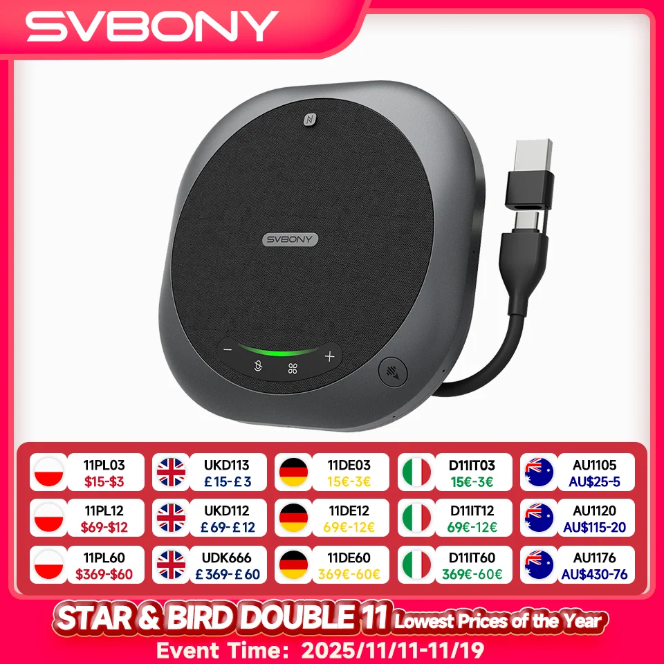 

Svbony SVHub Omni2P AI Omnidirectional Conference Microphone BT5.3 Dual Audio Mode 360°Voice Pickup for Course Recording Meeting