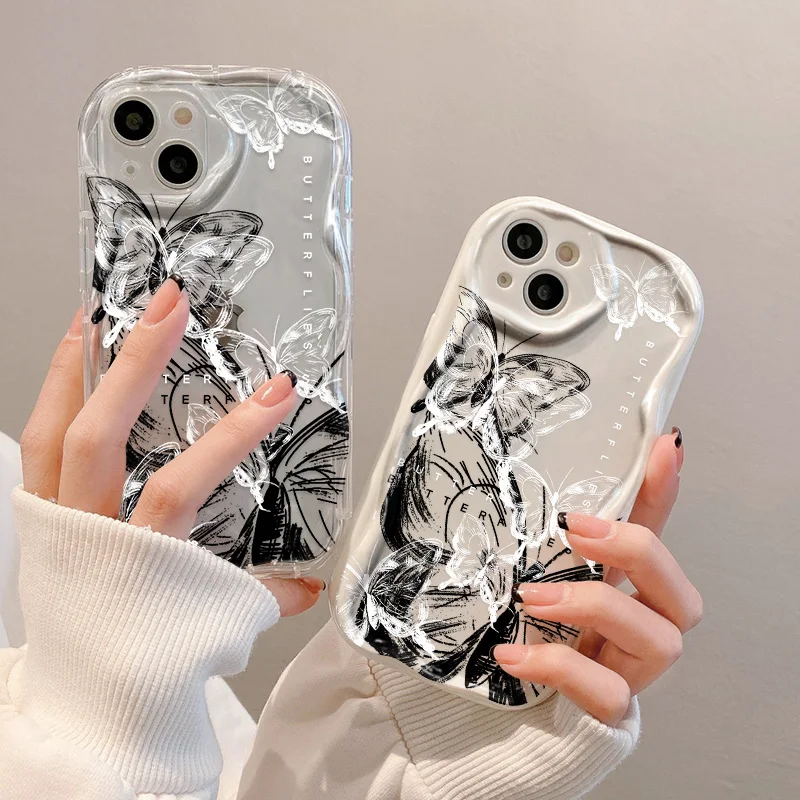 Curly Clear Case For Xiaomi Redmi Note 12 11 10 Pro 9 8 9s 10s 11s 12s 9a 9c 9t 10c 12c Funda Poco X5 Pro X3 NFC Butterfly Cover