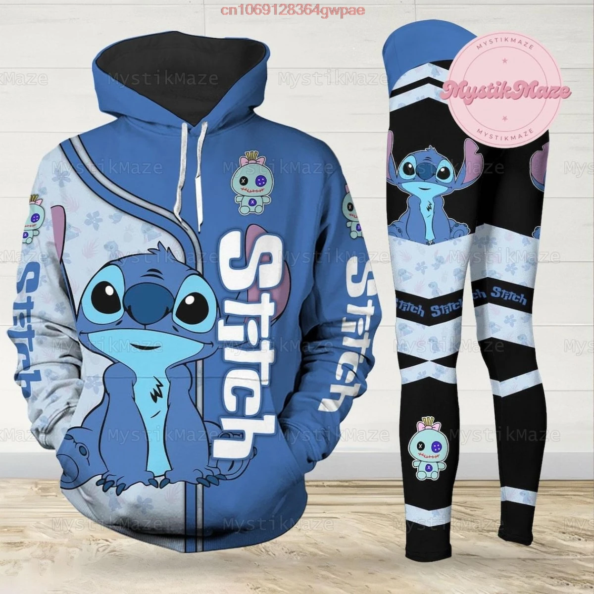 New Disney Stitch 3D Women's Hoodie and Leggings Suit Minnie Yoga Pants Sweatpants Fashion Sports Suit Women's Tracksuit Set