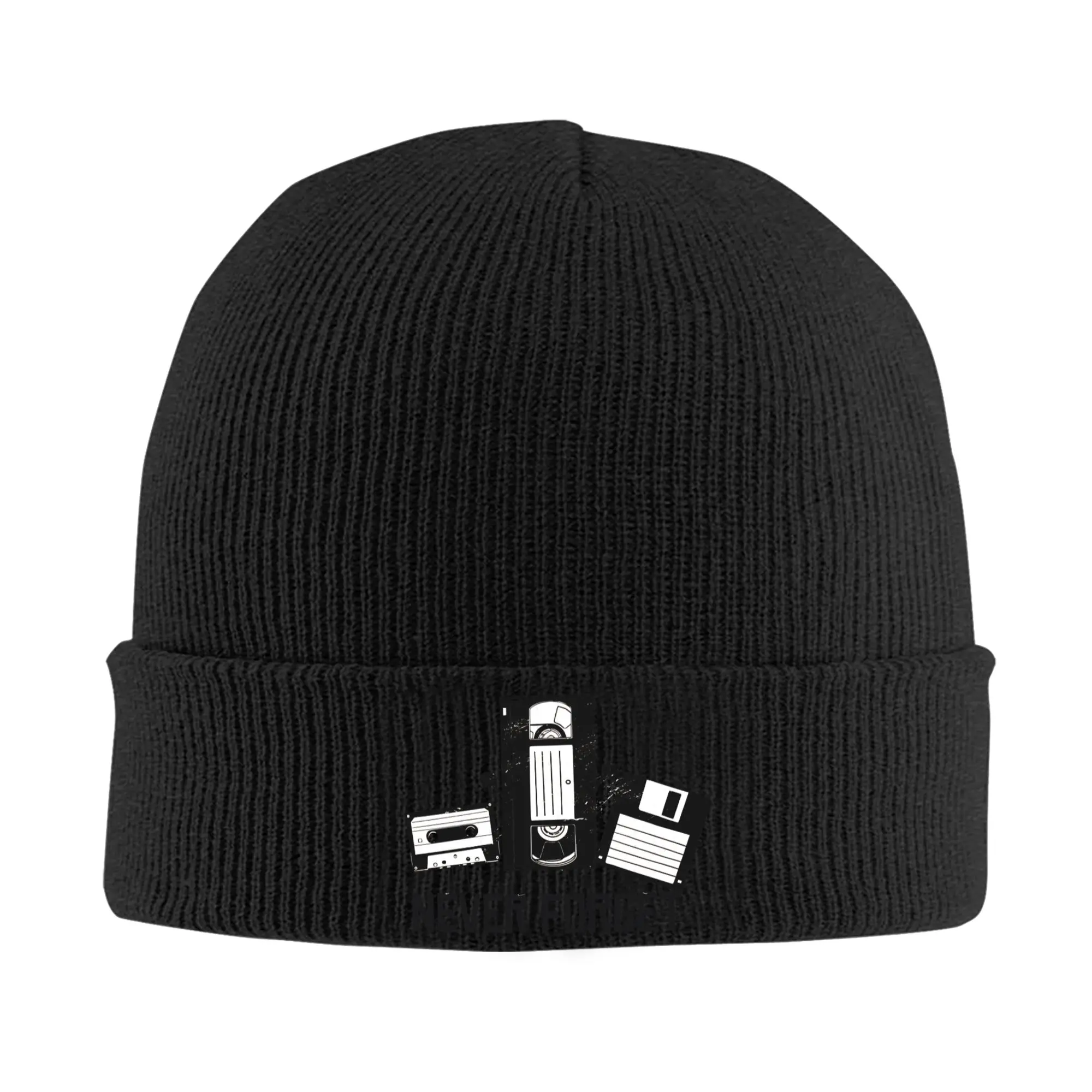 Retro Cassette Vhs Floppy Disk Never Forget Knitted Hat Caps Unisex Adult Outdoor Sport Beanie Hats Spring Elastic Bonnet Hats