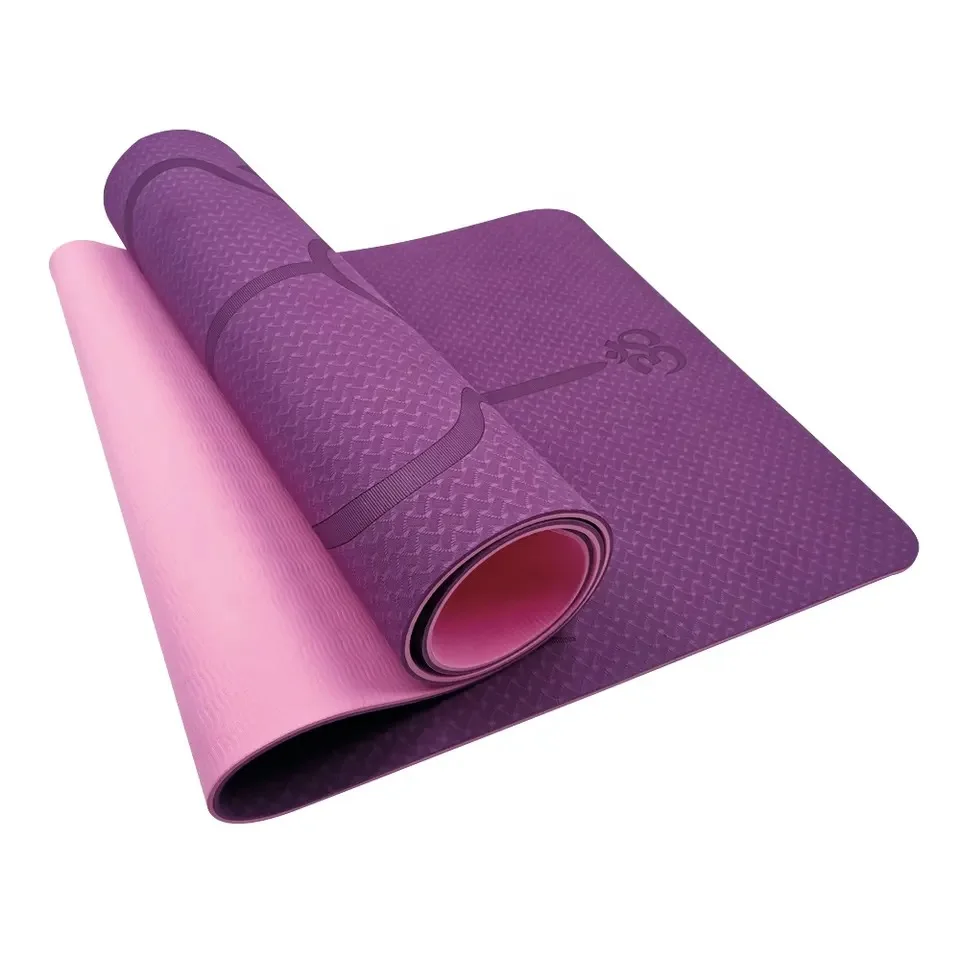 Wholesale Yoga Mats 1/4 Thick TPE Yoga Mat Eco-friendly Non-Slip Exercise & Fitness Mat for Men & Women with Carrying Strap