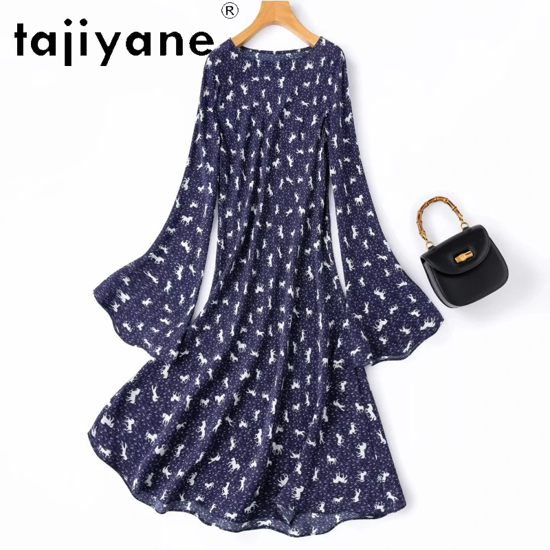 TAJIYANE 100% Maulbeerseide Kleider für Damen Glockenärmel Kurzes Kleid Elegante Sommer-Partykleider Damenmode 2026 Vestidos