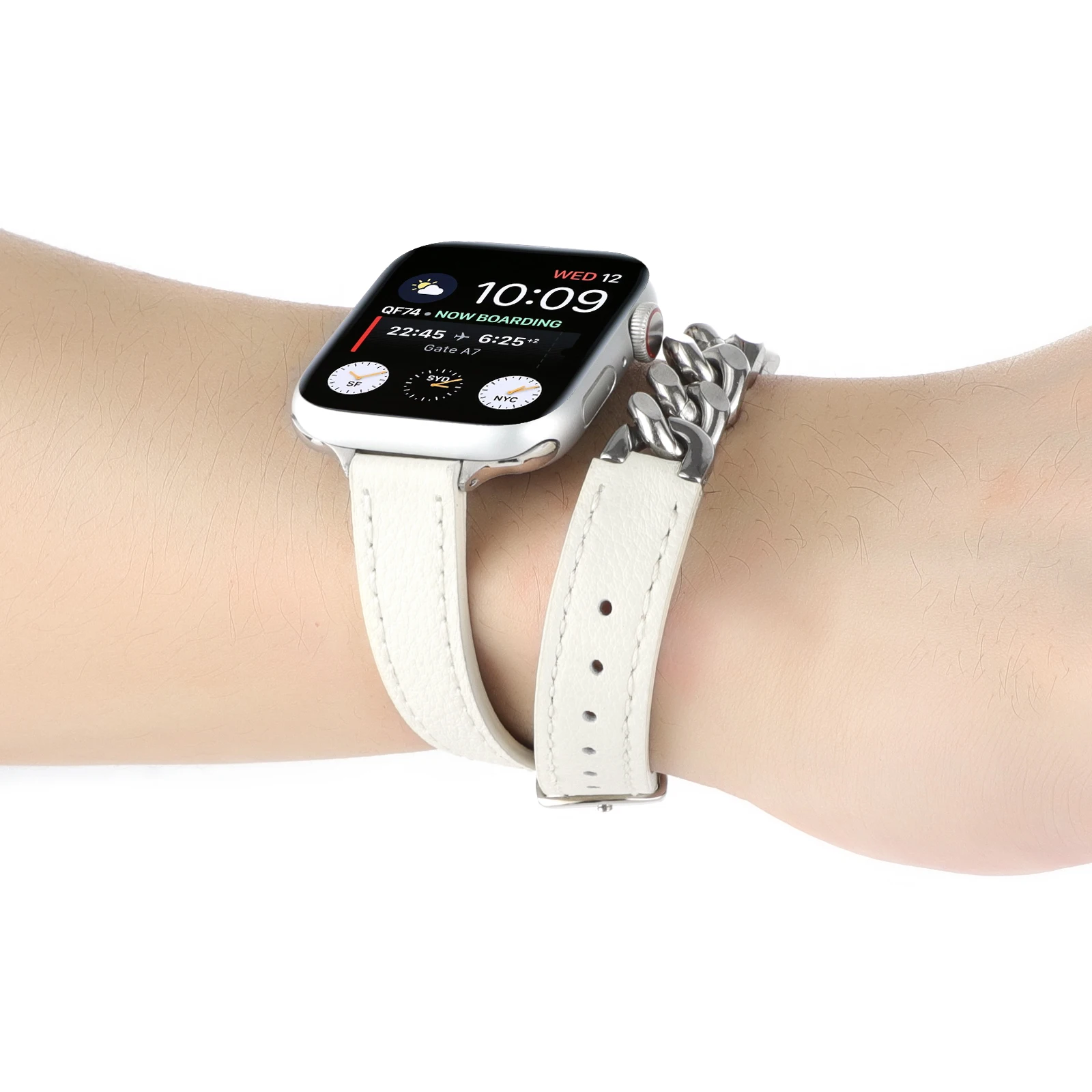 Leather Loop Strap For Apple Watch Band 49mm 45mm 44mm 41mm 42mm 40mm Gourmette Metal Double Tour Belt iWatch Ultra 8 7 6 5 4 SE