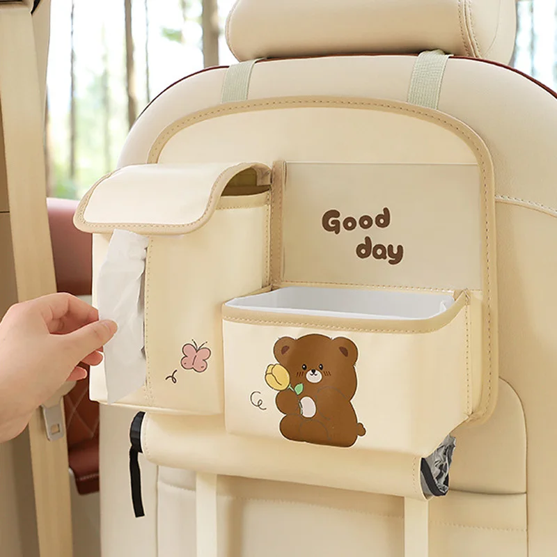 PU Leather Organizer for Children Baby Car Seat Tissue Box Garbage Bin Kids Travel Accessories Car Back Seat Organizer