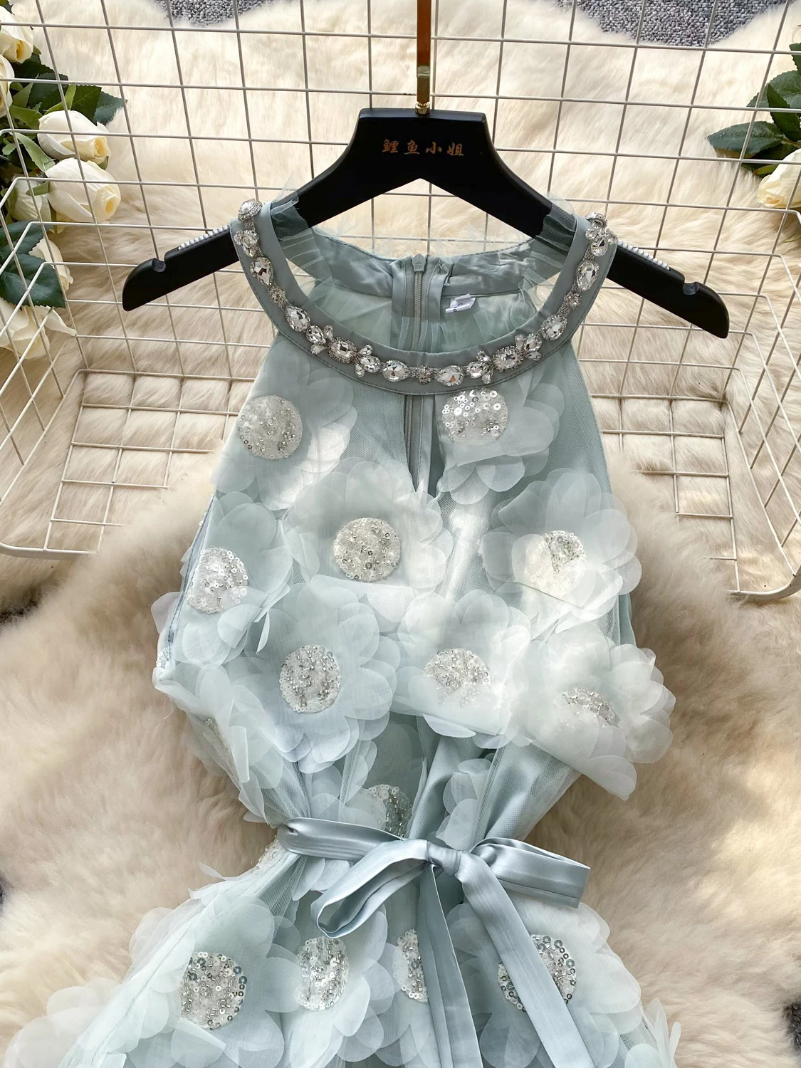 Ele Embroidered Beads Floral Svel Ne Hanging Dr Women's Summer Waist Cinching ort Dr Korean Sle High Wa...