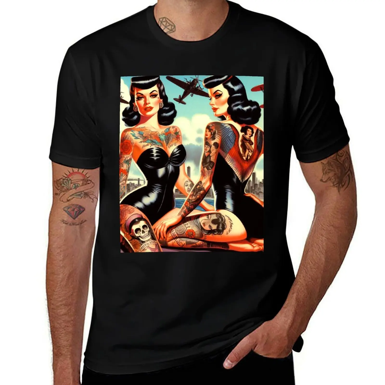 Hot Swimsuit Tattooed Pin-up T-Shirt man t shirt shirts graphic tee funny t shirts for men