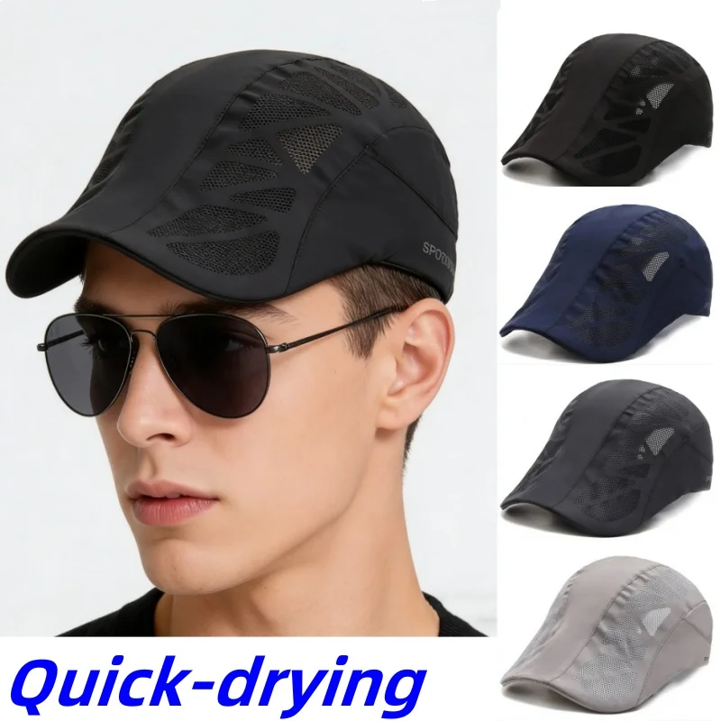 

SPORTS Letter Printed Quick Dry Breathable Mesh Tennis Hat Summer An-ti UV Golf Baseball Cap Men Running Sunhat Beret Cap Visors