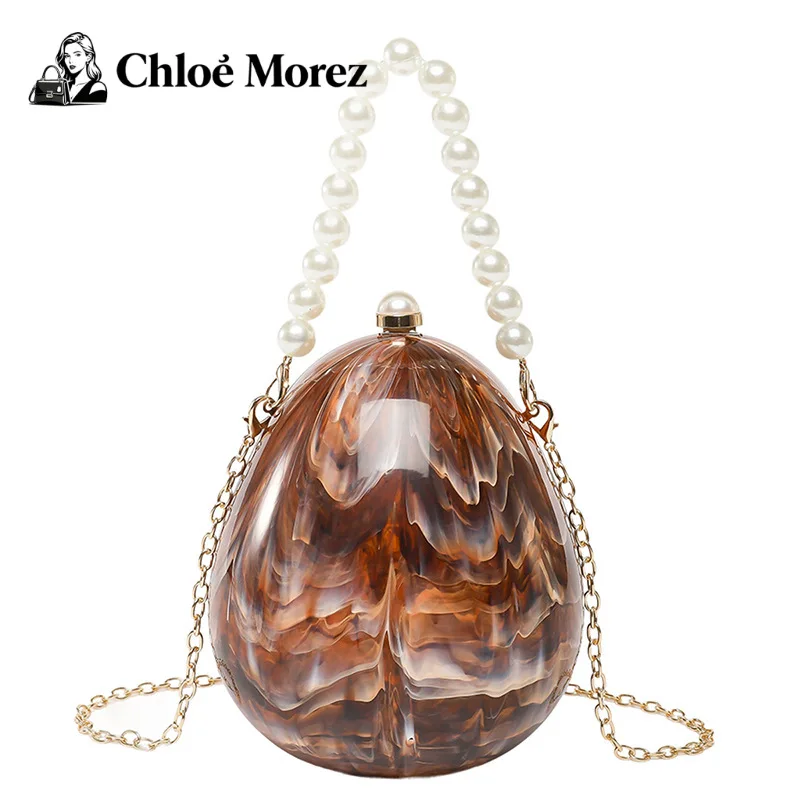 

Goose Egg Bag Beaded Hand-held Box Trendy Acrylic Bag Crossbody Shoulder