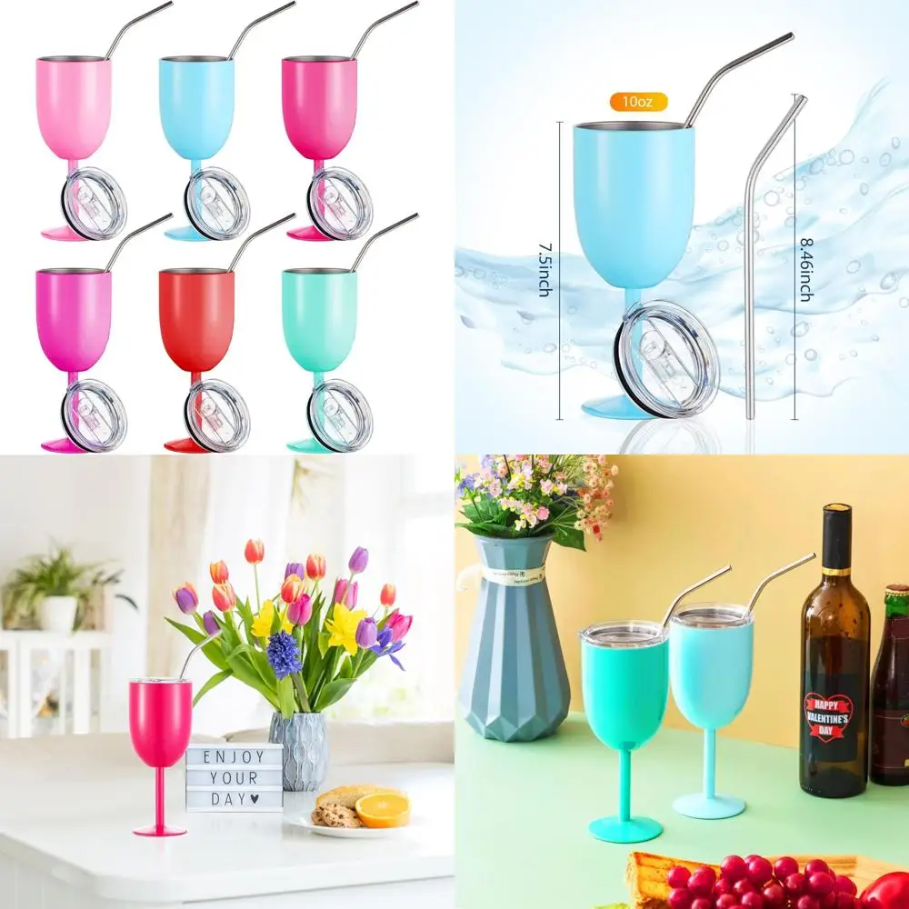 

Бокалы для вина из нержавеющей стали с крышками и соломинкой — 10-унций небьющиеся металлические стаканчики с двойными стенками и вакуумной изоляцией для Dura