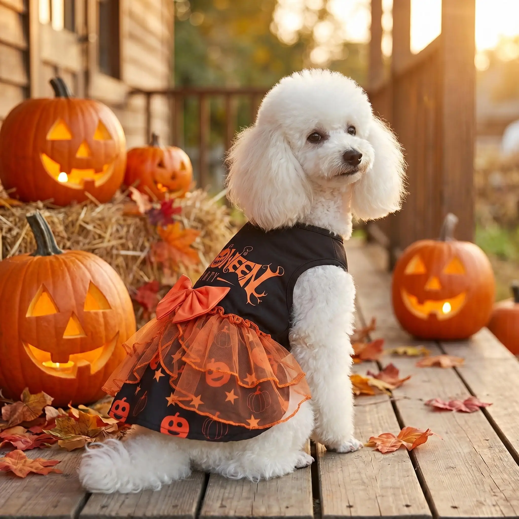 Halloween-Party-Hunde-Tutu-Kleid, Kürbis-Orange, Schleife, Tüllrock, Haustier-Cosplay-Kostüm, Kleidung für kleine, mittelgroße Hunde, Katzen, Welpen – Detail 2