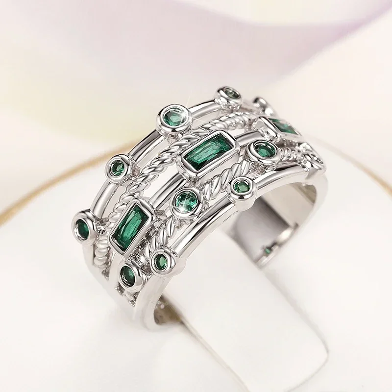 Vintage Green Cubic Zirconia Rings Series for Women Temperament Elegant Lady’s Finger-ring Daily Wear Party 2022 Jewelry