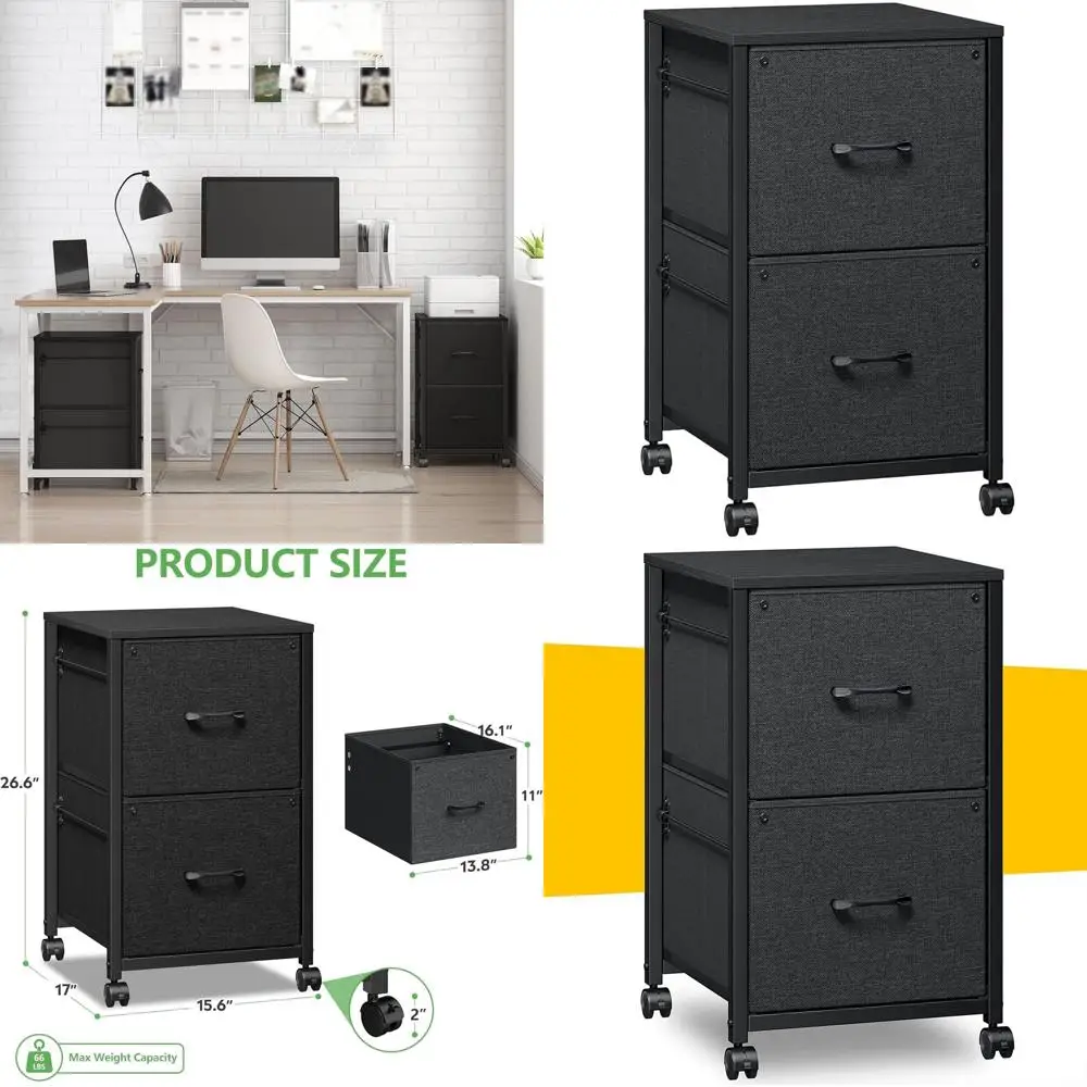 

Компактный тканевый шкаф для документов с 2 ящиками и роликами, подходит для форматов A4/Letter/Legal, черный