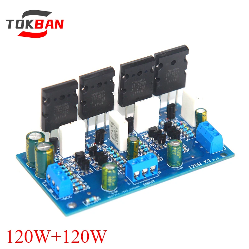 

Tokban 120 Вт * 2 2-канальная плата усилителя мощности 26-кратное усиление 1943 + 5200 транзисторная плата усилителя HIFI