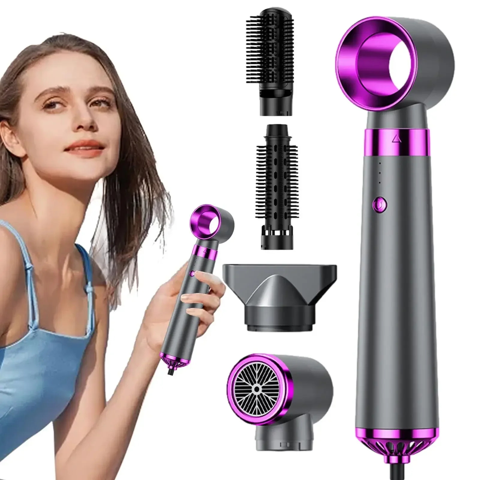 Multifunction Hair Dryer 5 in 1 Hot Air Comb Automatic Curling Rod Straight Hair Comb Hair Dryer Salon Style Tool Fast Dry