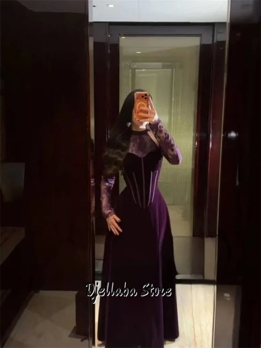 

A-Line Off The Shoulder Lace Purple Velvet Evening Dresses Long Formal Dresses for Women Elegant Prom Gowns Custom Made