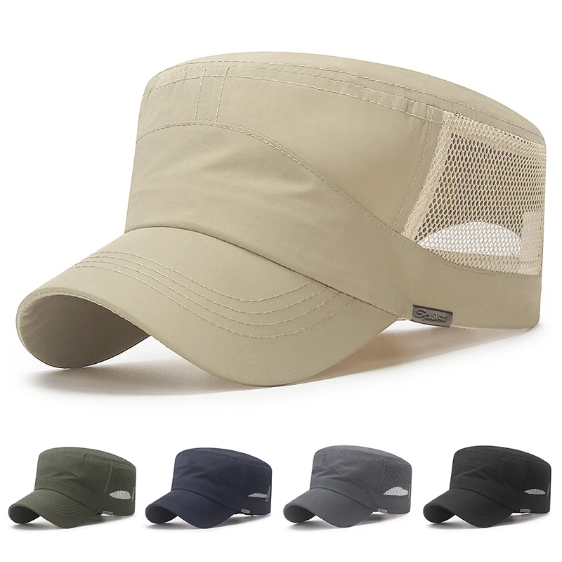 2024 Summer Outdoor Quick Drying Mesh Flat Top Caps For Men Sun Protection Hats Simplicity Solid Color Caps Gorras