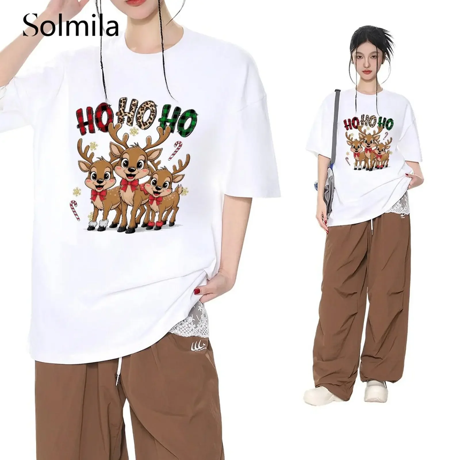 

2025 Summer Tops For Woman Quick Drying Causal Comfortable Short Sleeve Printed Christmas Reindeer T-Shirt Tees Y2k Clothes