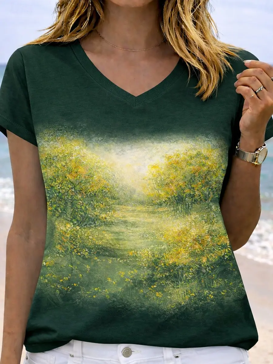 Women's Soccer Letter Graphic V Neck T-Shirt, Short Sleeve Casual Tops, Black Purple Brown Green Daily Wear for Spring & Summer