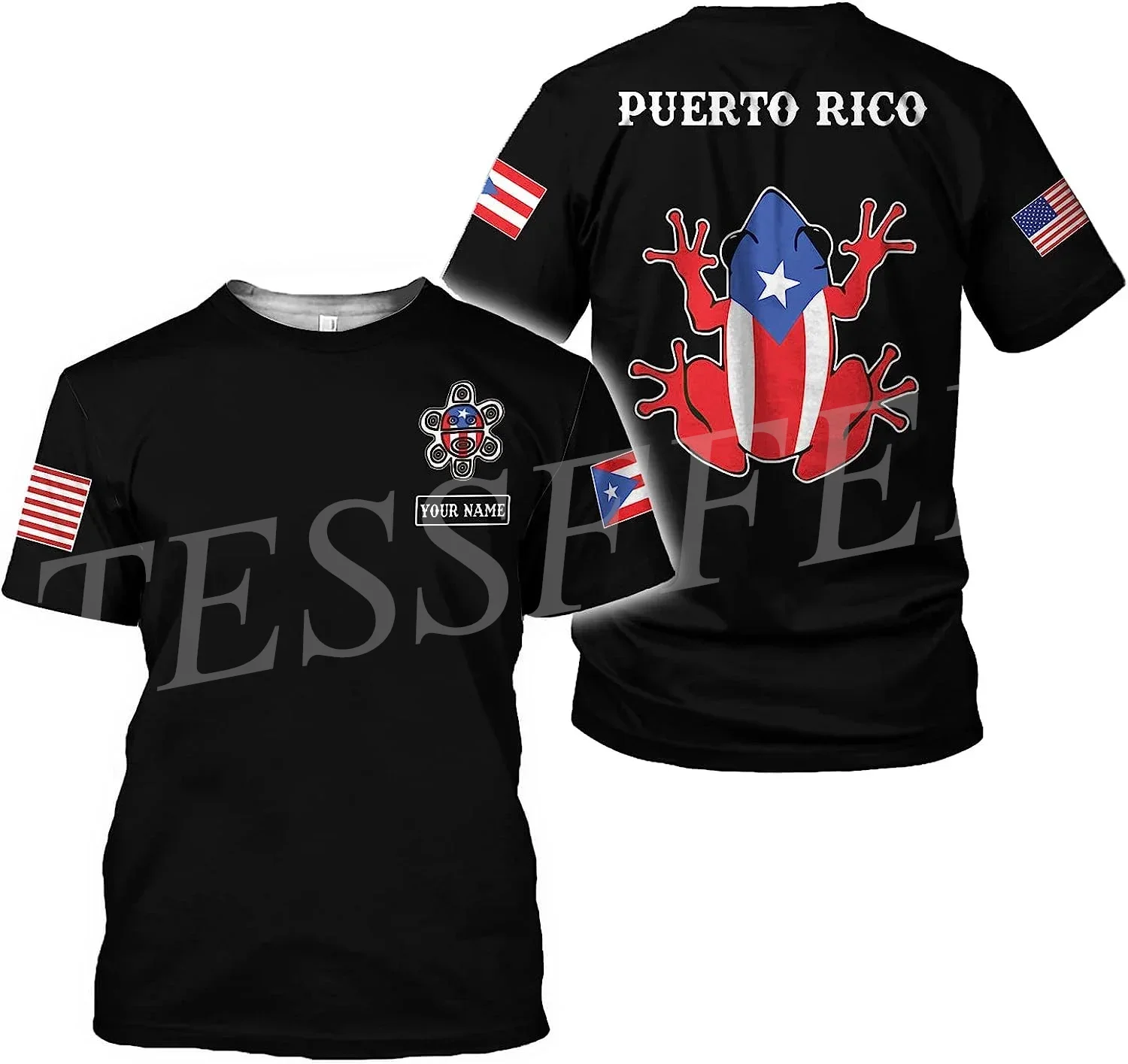 Camiseta de manga corta con nombre personalizado, ropa de calle informal con estampado 3D de Puerto Rico Boricua Taino, Mar caribeño, Verano