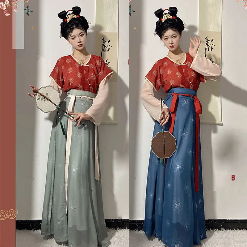 

Original Tang Dynasty Beizi Set - Women's Round-collar Hanfu + High-waist Skirt Chinese Traditional Costume