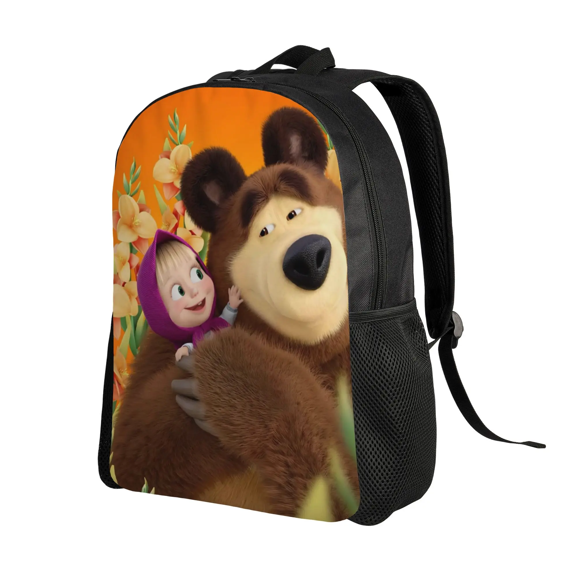M-Masha and The Bears Backpack Men  Large Backpacks Polyester Cool High School Bags Travel Custom Rucksack