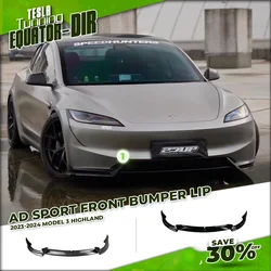 Model 3 Highland 2024 Front Lip For Tesla Model 3+ AD Front Bumper Lip Glossy Black Carbon Spoiler Auto Body kits Tuning