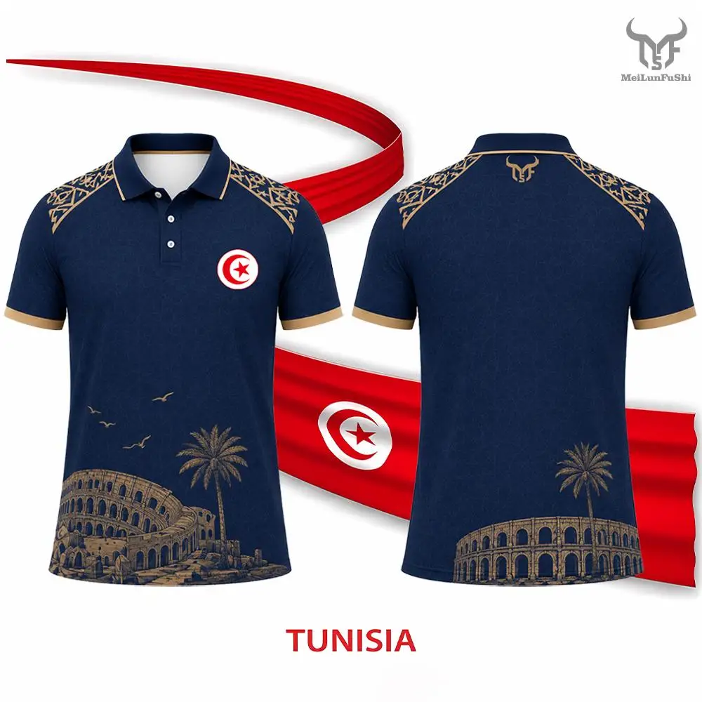 2026 New Tunisia Flag Print Polo Shirt Tunisian City Landmark Pattern Men Women Street Fashion Clothes Classic Lapel Button Tops