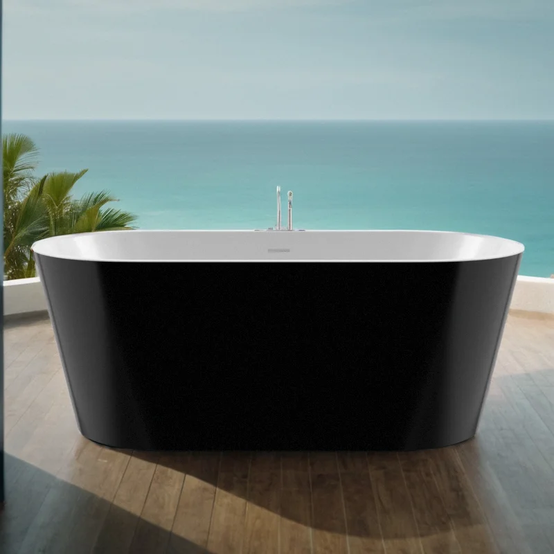 

55" Acrylic Free Standing Tub - Classic Oval Shape Soaking Tub, Adjustable Freestanding Bathtub with Integrated Slotted Overflow