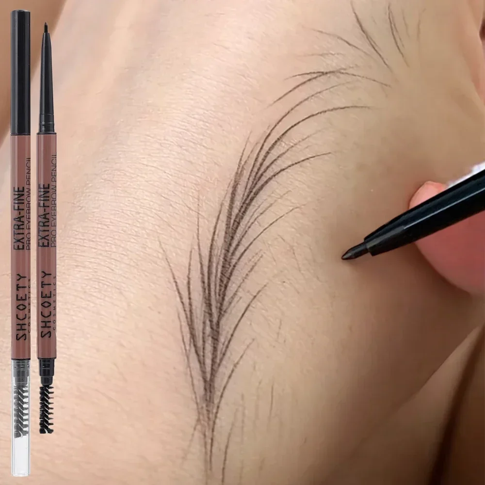 4 kleuren Ultrafijn Wenkbrauwpotlood Langdurige Make-Up Wenkbrauwen Tattoo Tint Pen Borstel tweekoppige Waterdichte Wenkbrauw cosmetische