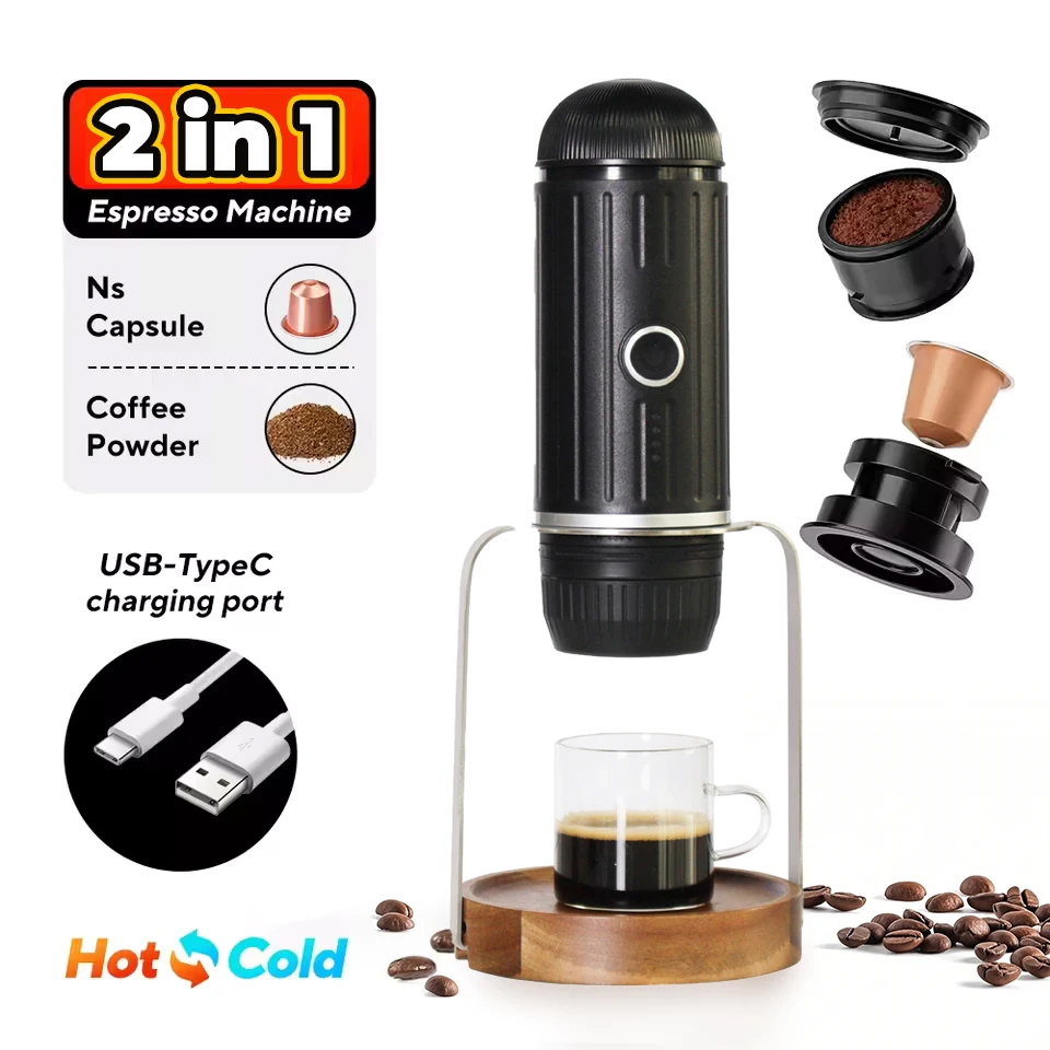 Portable Espresso Maker with Coffee Stand 3 In 1 Electric Espresso Machine For Backpacking Outdoor Camping Coffee Maker