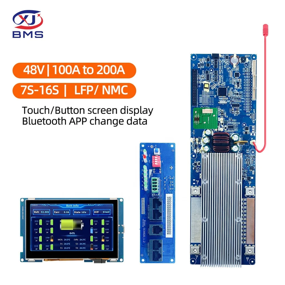 XJ Smart BMS Lifepo4 LFP Li-Ion NMC 7S 8S To 15S 16S 24V 48V 100A 150A 200A Battery Management Systems For Solar Energy Storage